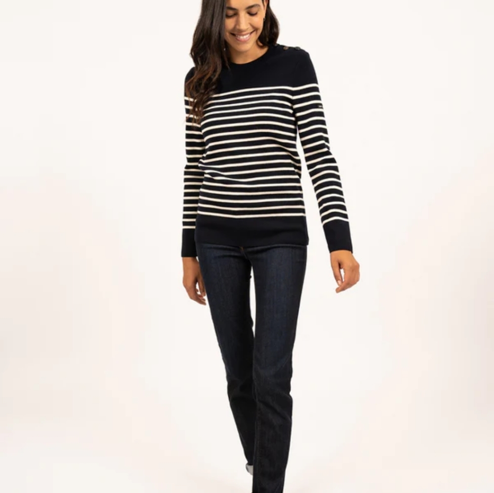 Saint James Breton Wool Blend Sweater Light blue Striped